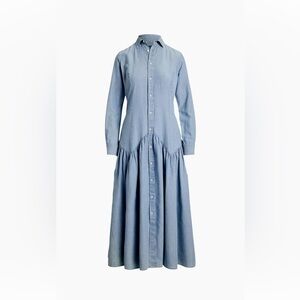 Polo by Ralph Lauren Drop-Waist Cotton-Linen Chambray Shirtdress